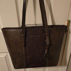 Montana West Brown Leather Tote Structured Design